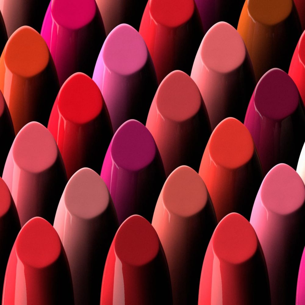 3D render of a large assorment of lipsticks